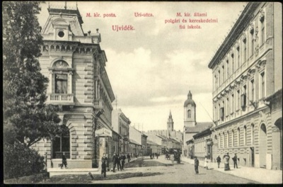 Twin Towers on Lords' Street, the Post Office and Boys' School, Novi Sad, by October 1908