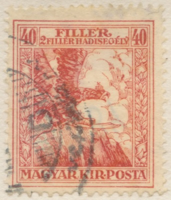 Forty-fillér War Aid stamp of Hungary with the turul, Novi Sad, 1916–1917