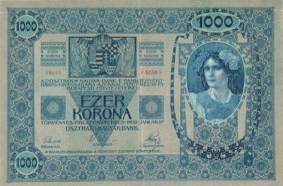 Hungarian side of the thousand-kronen note, 1902, Novi Sad