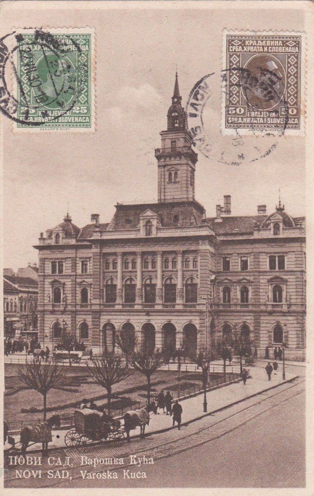 Two stamps above the roofline, Town Hall, Novi Sad, 1930