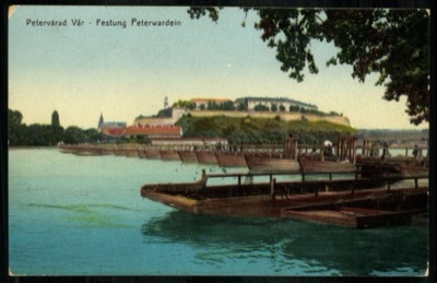 Petrovaradin Fortress, seen past the riverside trees, 1934.