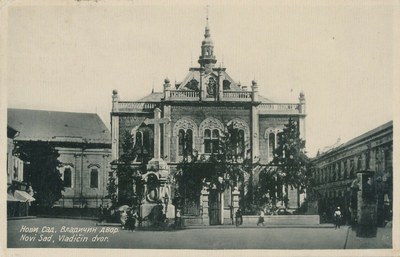 Screened by full-grown trees, Bishop's Palace, Novi Sad, 1919–1941