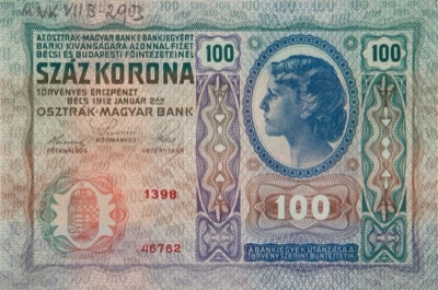Hungarian side of the hundred-kronen note, 1912, Novi Sad