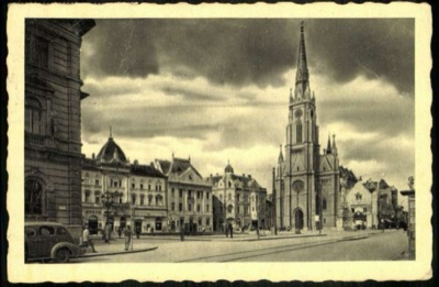 The square and the Name of Mary Church under storm clouds, Liberty Square, Novi Sad, 1942