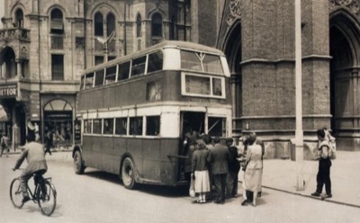 The double-decker by the church, Liberty Square, Novi Sad, 1961