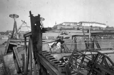 Amid the Wreckage of the Prince Tomislav Bridge, 1941, Novi Sad