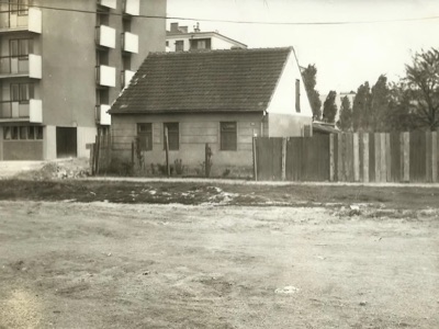 The last house left standing between the new blocks, Detelinara, Novi Sad, 1975