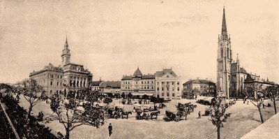 A panorama with the town hall and church, Liberty Square, Novi Sad, 1895–1915