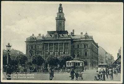 A tram in front of the town hall, Novi Sad, 1930s