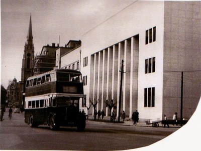 The double-decker by the tall block, Novi Sad, 1950s
