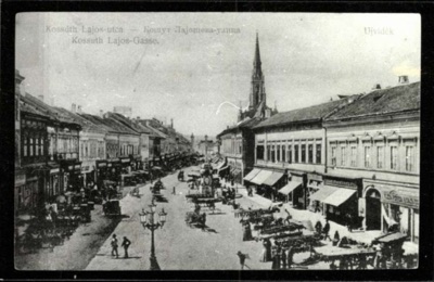 Kossuth Lajos Street Market, a Lamppost Before the Church Spire, Zmaj Jovina Street, Novi Sad, 1908.