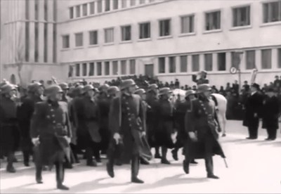 Troops marching past the Banovina, Banovina Palace, Novi Sad, 1941–1944