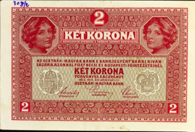 Hungarian side of the two-kronen note, 1917, Novi Sad