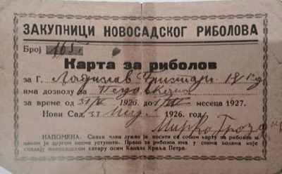 Novi Sad fishing licence issued for the 1926 to 1927 season