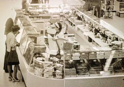 Behind the counter at Stoteks, Novi Sad, 1976