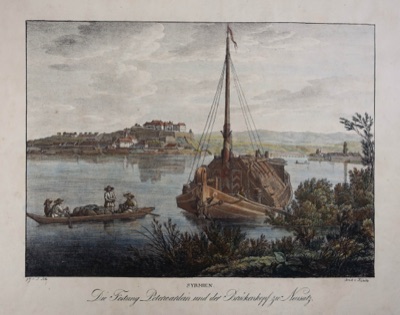 The Fortress of Peterwardein and the Bridgehead at Neusatz, by Jakob Alt, hand-coloured, Petrovaradin Fortress, 1826
