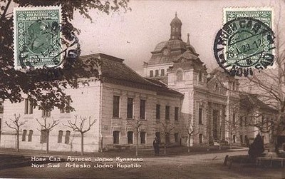 Stamps cancelled on the picture side, Iodine Spa, Novi Sad, 1929
