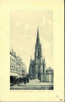 The Catholic Church Tower, a Lone Figure Standing in the Road, Name of Mary Church, Novi Sad, by July 1914