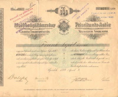 Share of the Novi Sad Savings Bank, 1899