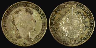 Silver twenty-kreuzer piece of Ferdinand, Kremnitz, 1846, Novi Sad