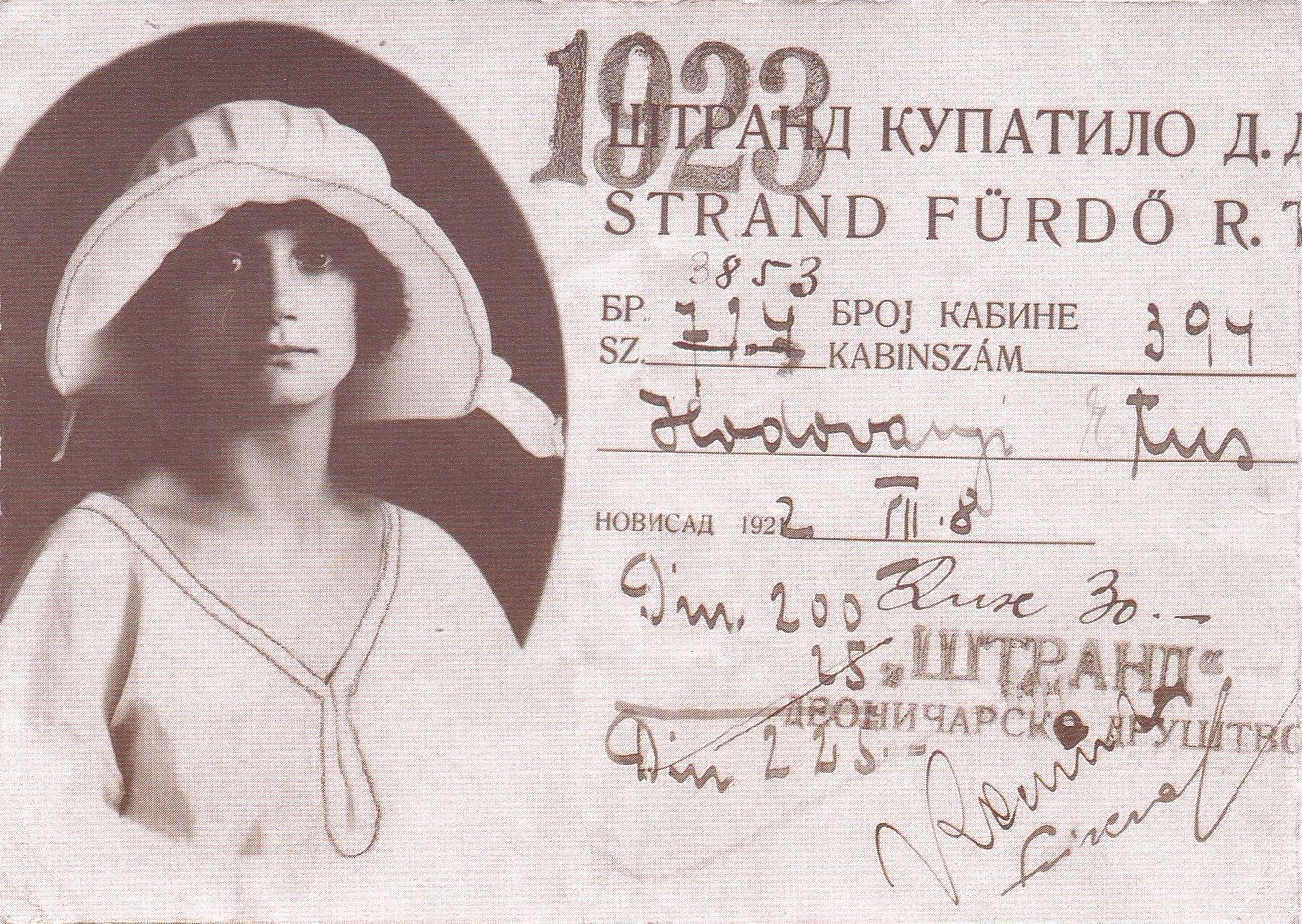 Strand season ticket, Štrand City Beach, Novi Sad, 1923