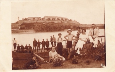 Soldiers and a picnic party on the bank, Petrovaradin Fortress, 1920s