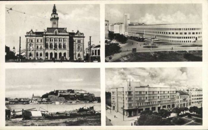 Four Views: Town Hall, a Tower, the Fortress and a Building Marked V, Novi Sad, by June 1944