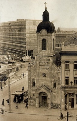The new block rising behind, Armenian Church, Novi Sad, 1955–1963
