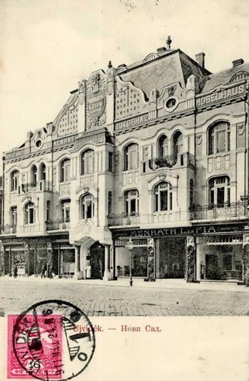 A pink stamp on the corner, Menrath Palace, Novi Sad, 1911