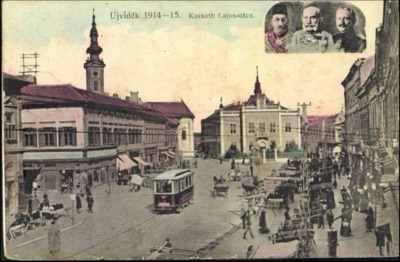 Kossuth Lajos Street, with a wartime portrait inset, Zmaj Jovina Street, Novi Sad, by March 1936