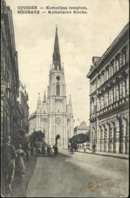 The Roman Catholic Church Down a Narrow Street, a Covered Wagon, Name of Mary Church, Novi Sad, by August 1908