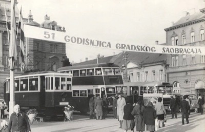 Fifty one years of city transport, marked on the square, Liberty Square, Novi Sad, 1962