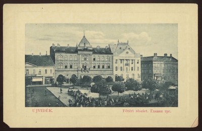 Market carts, on a mounted card, Liberty Square, Novi Sad, 1912