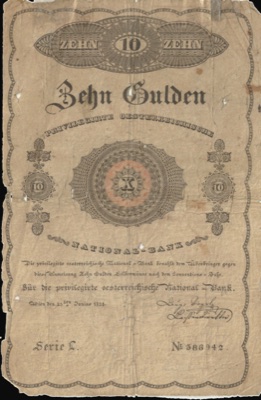 Ten-gulden note of the National Bank, Vienna, 1825, Novi Sad