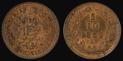 Half-kreuzer copper coin of the new currency, Vienna, 1859, Novi Sad