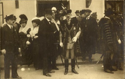 Dignitaries wait for Archduke Joseph, with Count Chotek in Hungarian gala dress, The Old Railway Station, Novi Sad, 12 May 1913
