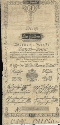 One-gulden note of the Vienna City Bank, 1800, Novi Sad