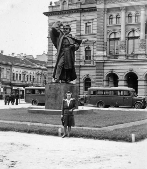 A Woman Posing by the Svetozar Miletić Monument, Liberty Square, Novi Sad, 1940–1960