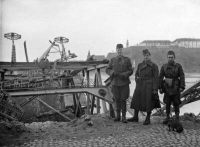 Soldiers at the Ruined Prince Tomislav Bridge, Novi Sad, 1941