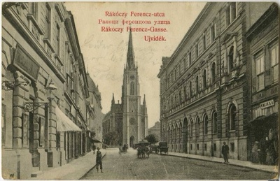Down the wide street to the spire, Rákóczi Ferenc Street, Novi Sad, 1900–1909